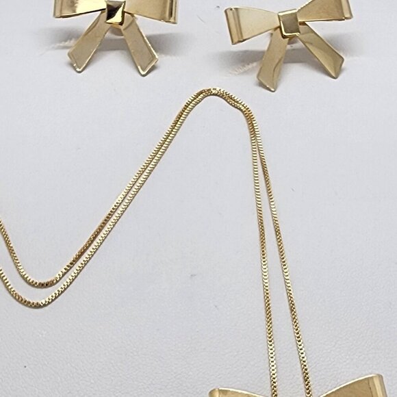 Brand New Brazilian 18k Gold Filled Bow Earrings and Necklace Set - Picture 3 of 7